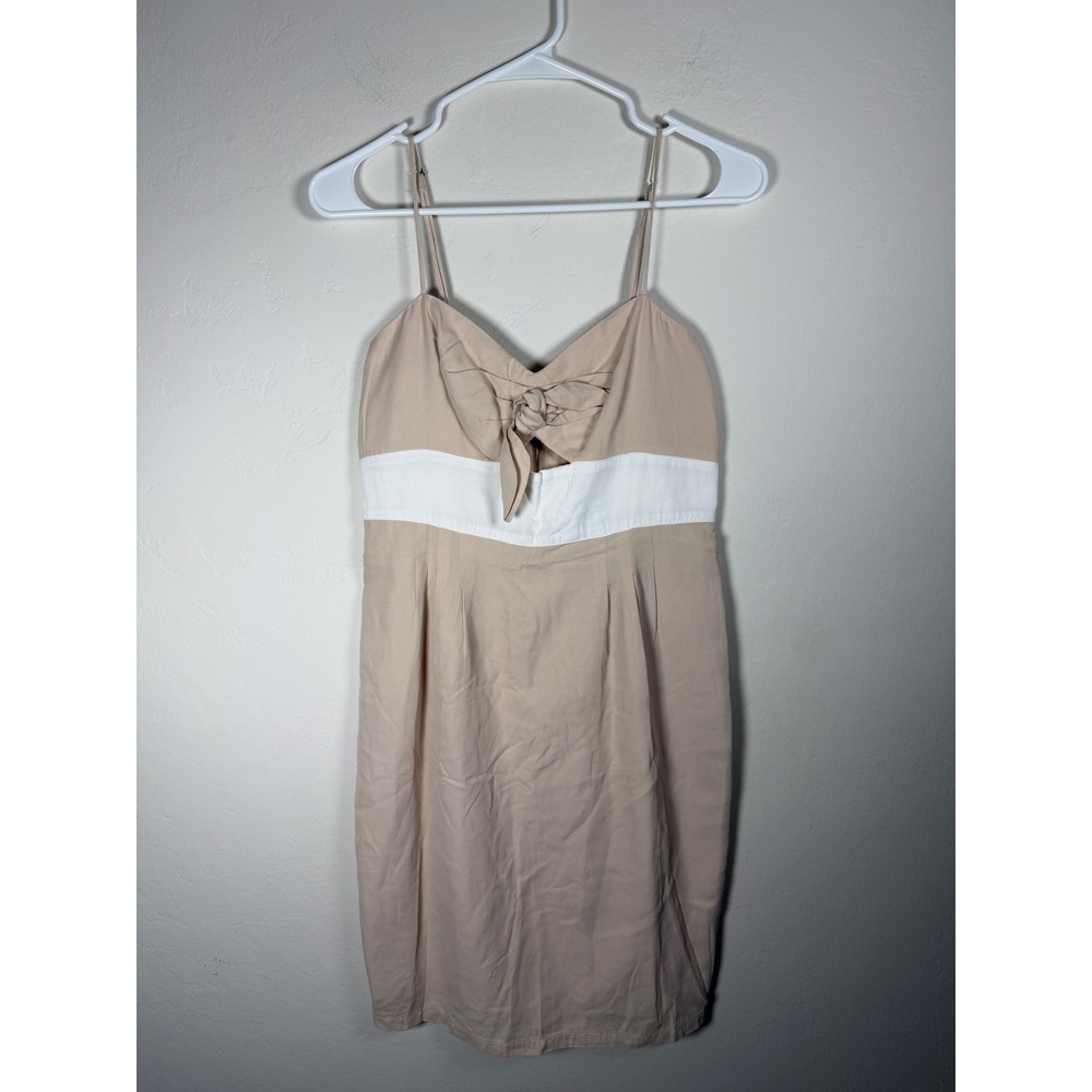 Sandro Tan White Stripe Tie Front Cutout Dress Size 2